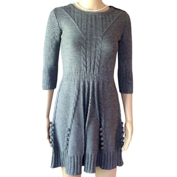 Mak Sweater Women's Size Small Long Gray Embroidered Knit Half Sleeve Dress - Picture 1 of 13